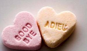 conversation hearts: "goodbye" & "Adieu"